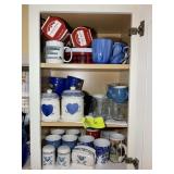 CONTENTS OF CABINET COFFEE MUGS CREAMER SUGAR SALT