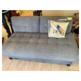 BLUE UPHOLSTERED LOVESEAT NO ARMS APPROXIMATELY 64