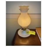 MILK GLASS ELECTRIC LAMP, 11 INCHES TALL