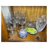 CONTENTS BOTTOM LEFT OF CHINA CABINET STEMWARE GLA