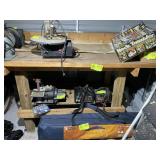 WOODEN WORK BENCH APPROXIMATELY 6 FT LONG 4 FT DEE