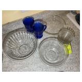 GROUP OF PIRATES CLEAR GLASS BOWLS AND BLUE ANCHOR