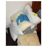 GROUP OF BLANKETS AND PILLOWS
