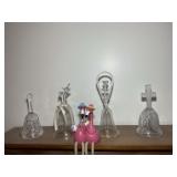 TOP SHELF GROUP INCLUDING CLEAR GLASS BELLS VARIOU