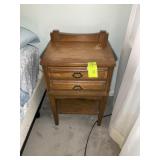 TWO DRAWER WOODEN NIGHTSTAND SOME DAMAGE TO TOP 18
