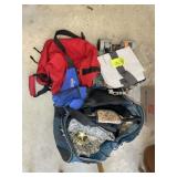 GROUP OF DUFFLE BAGS AND TOTES WHEELED CART ETC