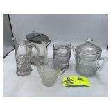 GROUP INCLUDING CLEAR GLASS CREAM AND SUGAR DISHES