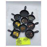 GROUP OF MINIATURE CASTER IRON FRYING PANS DESTINA