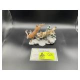 THE DANBURY MINT WINTER CHASE DEER AND WOLF SCULPT