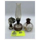 GROUP OF MINIATURE OIL LAMPS UP TO 9 IN TALL