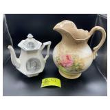 VINTAGE TEAPOT WHITE WITH BLUE TRIM THE HANGING OF
