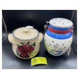 LARGE BISCOTTI COOKIE JAR AND APPLE STONEWARE BEAN