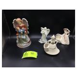 GROUP OF DECORATIVE FIGURINES TWO ANGELS AND LADY