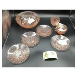 GROUP PINK CARNIVAL GLASS ITEMS PLATES BOWLS TEACU