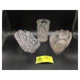 GROUP OF CLEAR GLASS SERVING PIECES VASE