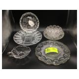 GROUP OF CLEAR GLASS SERVING PIECES EGG TRAY ASHTR