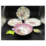 GROUP OF FIVE VINTAGE DECORATIVE BOWLS FLORAL PATT