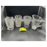 GROUP OF CLEAR GLASS ITEMS FOR LARGE VASES AND WAT
