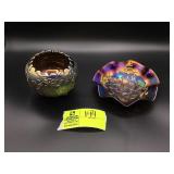 CARNIVAL GLASS CANDY DISH AND FOOTED BOWL