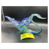 VINTAGE HAND BLOWN GLASS SWAN BOWL