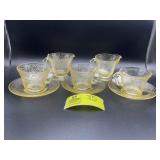 GROUP OF YELLOW DEPRESSION GLASS ITEMS TEACUP SAUC