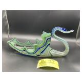 VINTAGE HAND BLOWN GLASS SWAN BOWL
