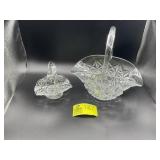 TWO CLEAR GLASS DECORATIVE BASKETS CENTERPIECES