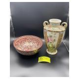 LARGE ORIENTAL THEMED VASE MARKED TE-OH CHINA HAND