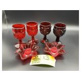 GROUP INCLUDING PAIR OF RED GLASS WATER GOBLETS MO