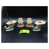 GROUP OF WHOLE POTTERY INCLUDING CANDLESTICK HOLDE