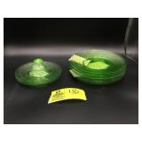 GROUP OF GREEN DEPRESSION-ERA GLASS PLATES