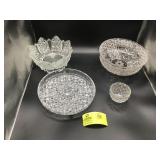 GROUP OF PRESSED GLASS SERVING PIECES FRUIT BOWLS