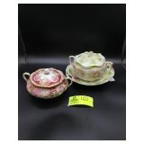 PAIR OF VINTAGE COVERED SERVING DISHES ONE WITH PL