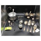 GROUP OF SILVER PLATED ITEMS CREAM AND SUGAR MISCE