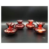 GROUP OF FOUR RED GLASS VASES APPROXIMATELY 3 IN T