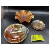 GROUP OF ORANGE CARNIVAL GLASS DECORATIVE SERVING