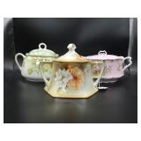 GROUP OF THREE LARGE DECORATIVE APPEAR TO BE PORCE