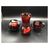 GROUP OF RED VASES AND RED TEACUP