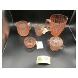 GROUP OF PINK CARNIVAL GLASS ITEMS SUGAR DISH CREA