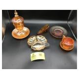 GROUP OF VINTAGE ORANGE CARNIVAL GLASS INCLUDING C