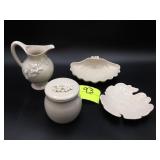 GROUP OF FOUR PORCELAIN DECORATIVE ITEMS JAR WITH