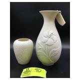 PAIR OF MATTE FINISH PORCELAIN VASES ONE 10 IN ONE