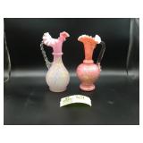 PAIR OF PINK AND WHITE RUFFLE TOP PITCHERS