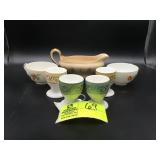 GROUP INCLUDING EGG CUPS TEA CUPS AND GRAVY BOAT