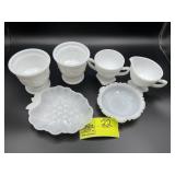 GROUP OF MILK GLASS ITEMS SERVING DISHES CREAM AND