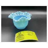 APPEARS TO BE VINTAGE FENTON BLUE SATIN GLASS BASK