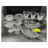LARGE GROUP OF CLEAR GLASS PRESS GLASS SERVING PIE