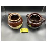 PAIR OF STONEWARE TYPE BEAN POTS NO LIDS