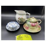 GROUP INCLUDING VINTAGE TEACUP WITH SAUCER TEAPOT