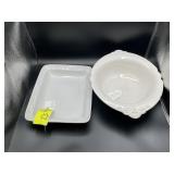 GROUP INCLUDING WHITE BAKING DISH WITH RAISED FRUI